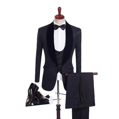 Navy Blue 3 Pieces Groom Tuxedos Groomsmen Mens Wedding Suits Prom Dress Casual Men Suits (Jacket+Pants+Vest)