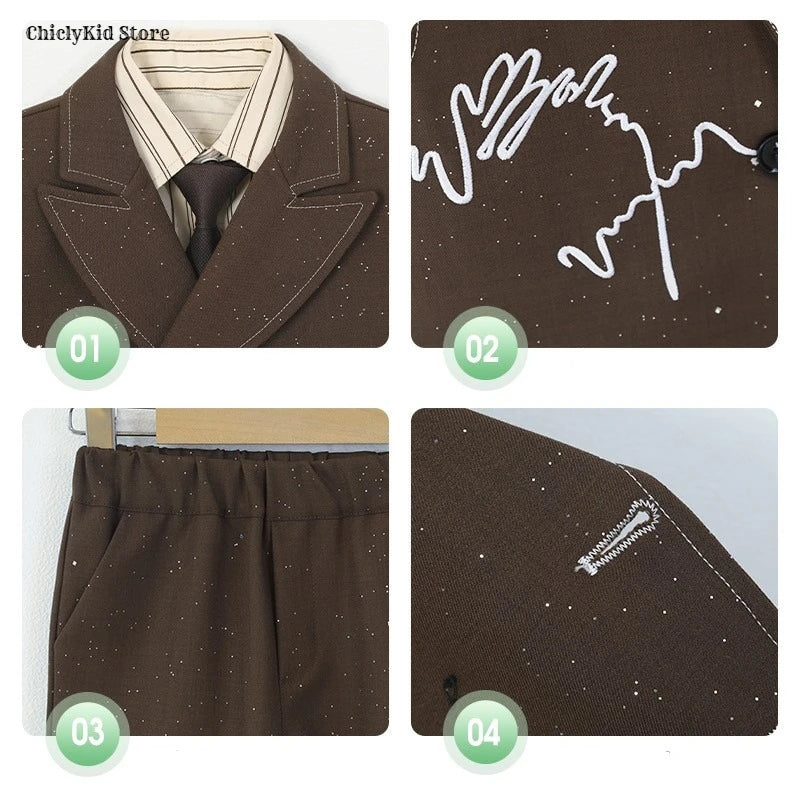 Boys Solid Double Breasted Blazer Jack Vest Pants Children Suit Waistcoat Wedding Clothes Sets Toddler Formal Dress Kids Tuxedos