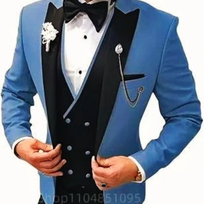 3 Piece Wedding Suits for Men Peak Lapel Single Breasted Tuxedo Jacket Vest Pant Groom Business Fashion Party Set