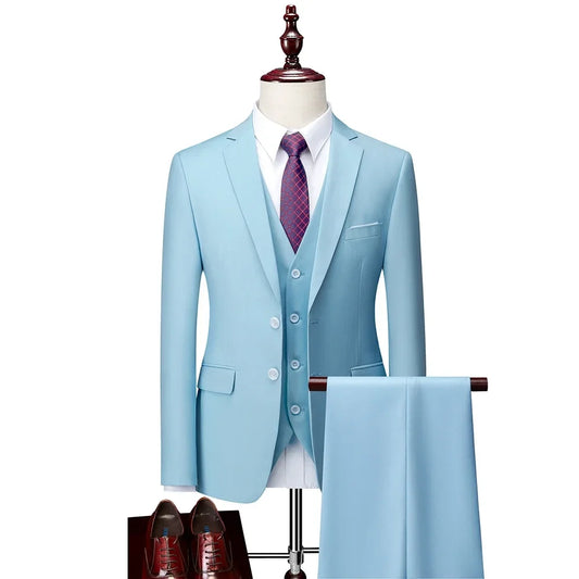 Men's Slim Fit Formal Suit Set – Business & Wedding Pure Color Suit for Men