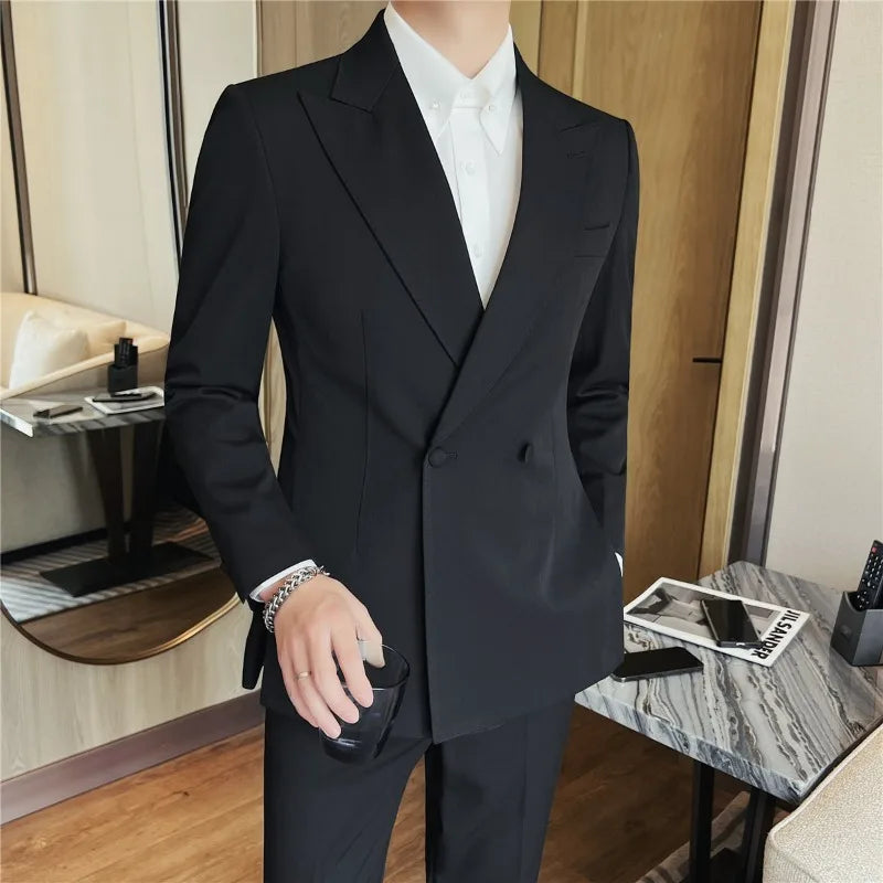 2026 Autumn Double Breasted Men's Slim Fit Business Blazers High-quality Casual Suit Jacket Groom's Wedding Suit Men Clothing