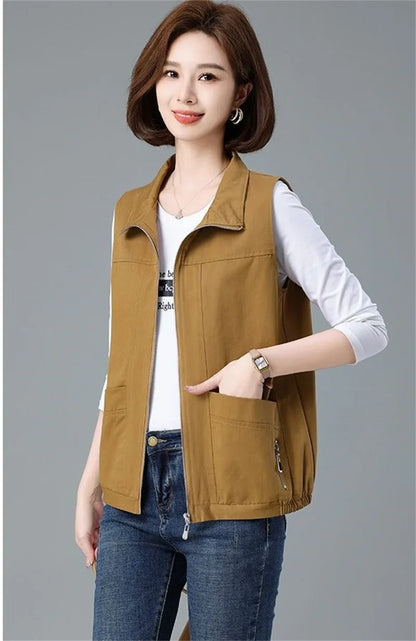 Spring Autumn Women's Vest Jacket Coats 2025 New Solid Sleeveless Jacket Female Waistcoat Casual Tops Outerwear Chaleco Mujer