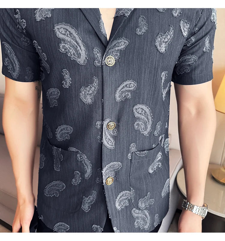 Summer Thin Ice Silk Without Lining Suit Coats 2025 New High-end Fashion Jacquard Casual Social Shirt Coat Men Clothing 4XL-M