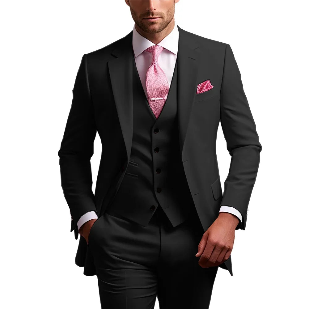 Elegant Men's Formal 3-Piece Slim Fit Wedding Suit with Notch Lapel Blazer Vest Pants for Party Prom Best Man Business Wear