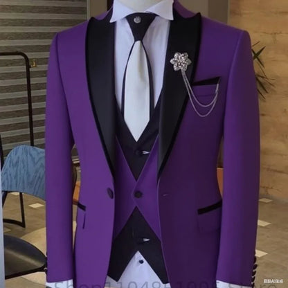 Costume 3 pièces ajusté pour homme avec blazer, gilet et pantalon, pour mariage ou soirée, smoking de luxe