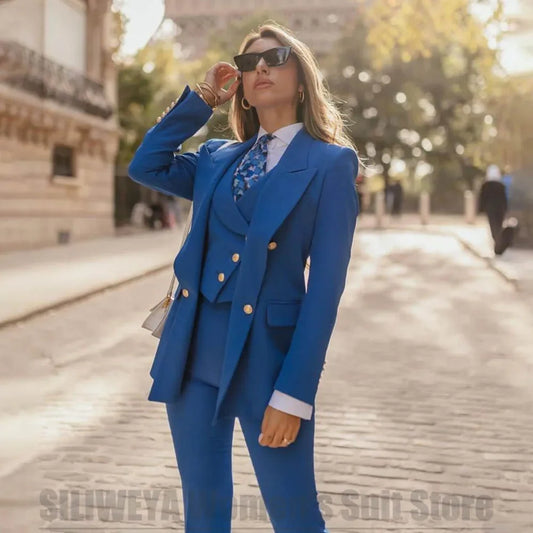 Fashion Women's Suit 3 Piece Peak Lapel Solid Color Outfit Office Formal Party Outfit Elegant Tuxedo (Blazer+Vest+Pants)