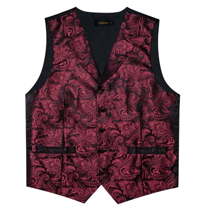 Men's Paisley Suit Vest – Single-Breasted Waistcoat with Tie, Handkerchief & Cufflinks for Weddings & Banquets