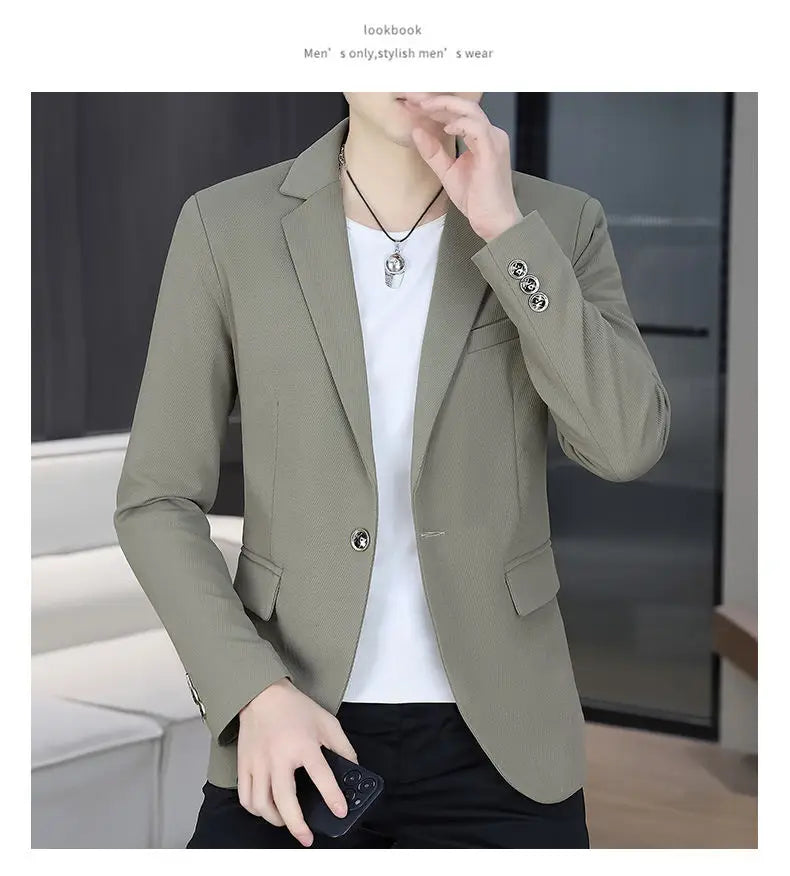 Men's Autumn New Style Slim Fit Pure Color Korean Fashion Administrative Little Suit Jacket Trendy Versatile Top Coat