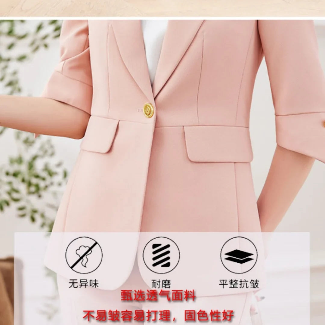 Fashionable professional women's mid-sleeved suit, high-quality two-piece pants + suit jacket, new spring 2026