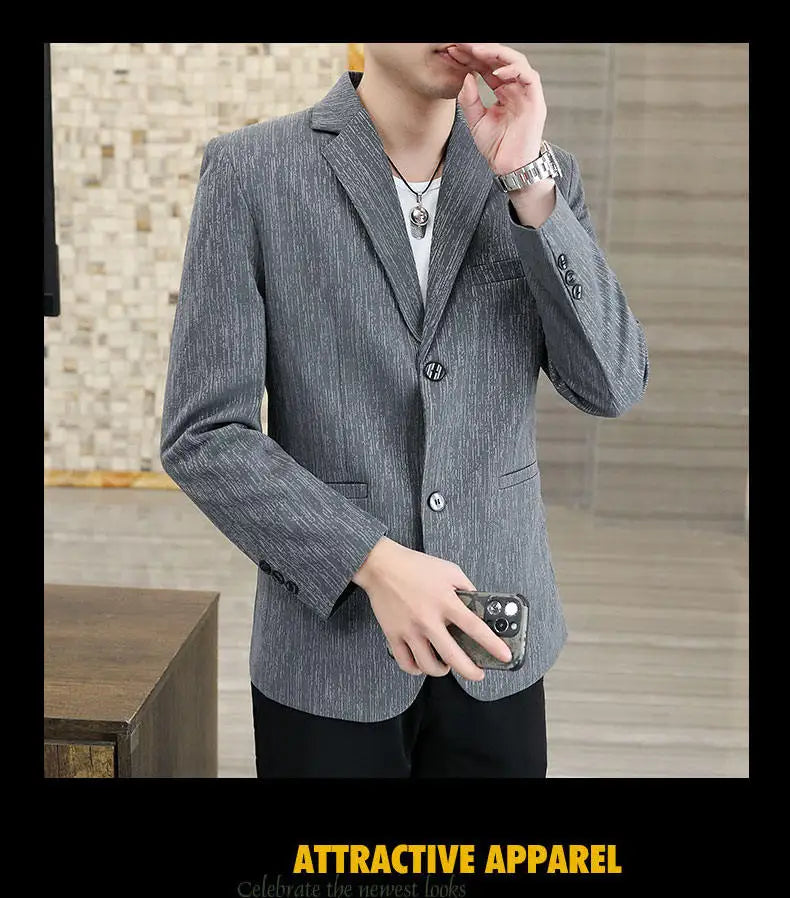 Blazer Men's Business Gentleman Korean Wedding Fashion Trend, Slim Fit, Breathable, Striped, Versatile, High-end Casual Blazer