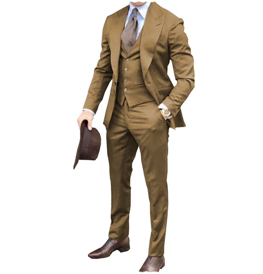 Men suits Groom Tuxedos Brown Prom Wedding Men Suit Slim Fit Cotton Blend Formal Suit For Men Slim Fit suits (Jacket+Pants+Vest)