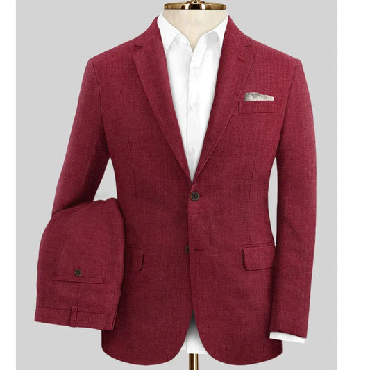 2 Pieces Linen Men's Slim Fit Single Breasted Suits Casual Summer Linen Suits For Wedding（Blazer+Pants）