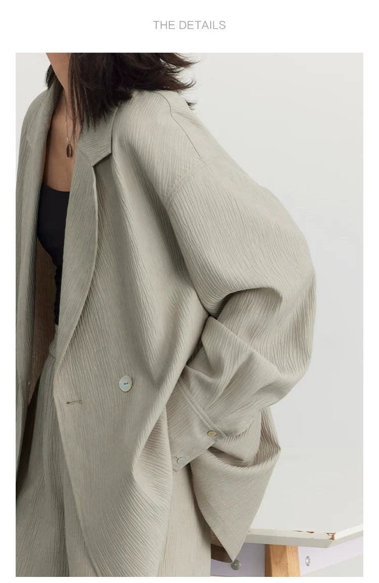 Women's Blazer Solid Casual Long Sleeve Jacket Texture Thin Suit Coat Shorts Office Lady Tops 2023 Summer New Fashion