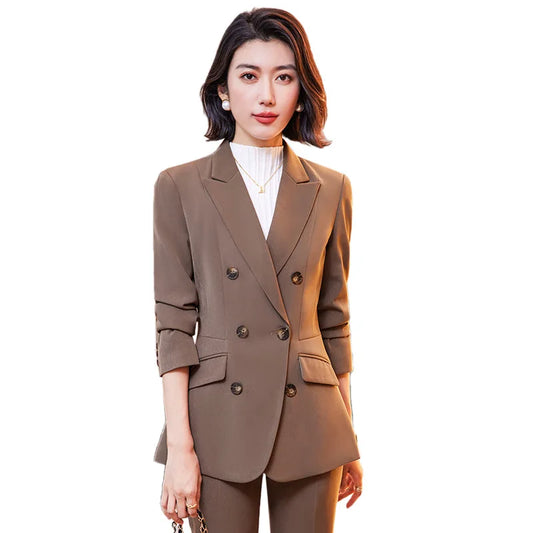 High Quality Fabric Formal Uniform Designs Pantsuits Women Business Work Wear Blazers Trousers Set Autumn Winter Professional