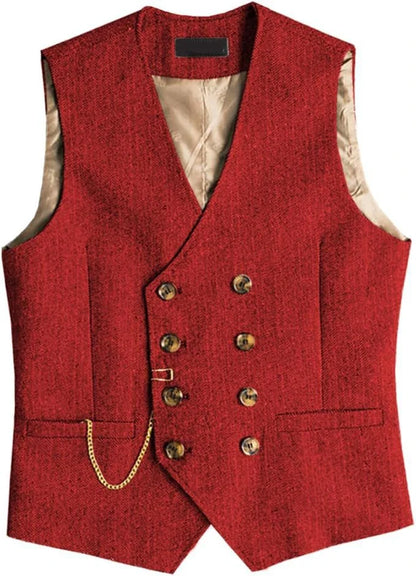Men's Waistcoat Herringbone Double Breasted Vest for Wedding Banquet