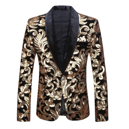 Men's Velvet Sequin Fashion Suit European And American Style Stage Clothes Handsome Trendy Clothing for Singers