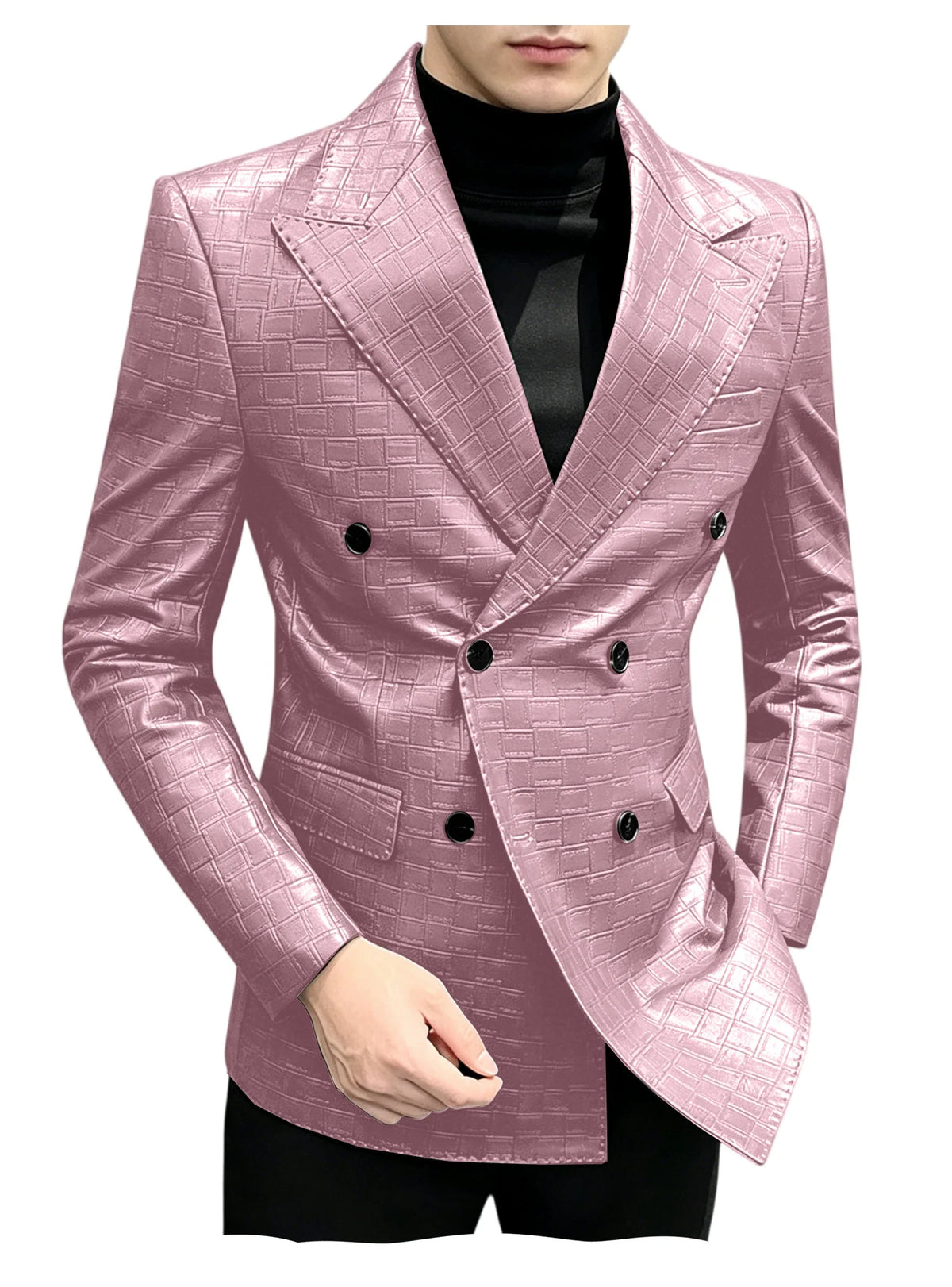 Men's Crocodile Leather Blazer Double Breasted Slim Fit Suit Jacket Formal Business Casual Sport Coat Wedding Party Streetwear