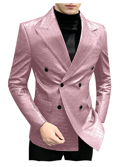 Men's Crocodile Leather Blazer Double Breasted Slim Fit Suit Jacket Formal Business Casual Sport Coat Wedding Party Streetwear