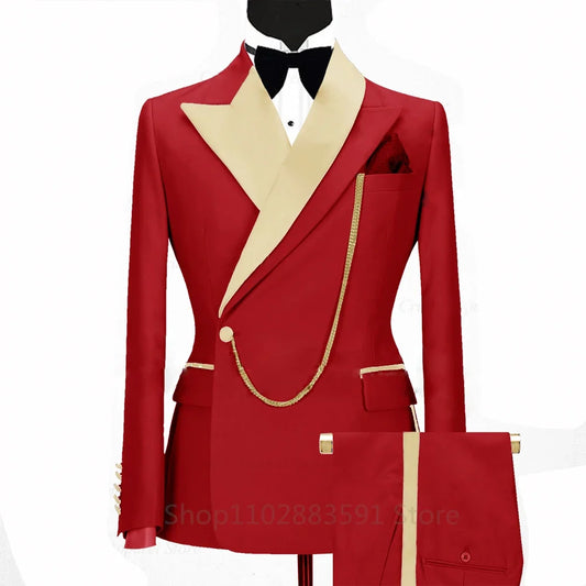 Luxury Fashion Men Suits Slim fit Business Shiny Lapel Blazer 2 Pieces Evening Dinner Wedding Tuxedos Custom Jacket Pants Set