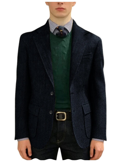 Men's Herringbone Tweed Blazer Classic Fit 2-Button Notch Lapel Flap Pockets Suit Jacket Casual Daily Business Men Sport Coat