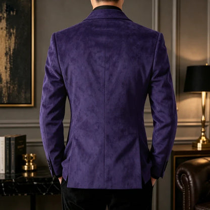 Luxury Men's Faux Suede Blazer Shawl Lapel 1 Button Slim Fit Tuxedo Jacket Business Casual For Wedding Party Prom Suit Coat