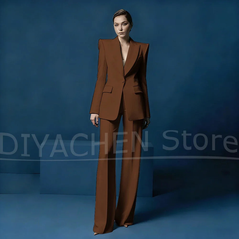 Women's Blazer and Wide-Leg Pants Suit Set Slim Fit One Button Jacket with Peak Lapel Elegant Formal Outfits for Office Party