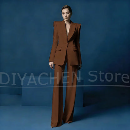 Women's Blazer and Wide-Leg Pants Suit Set Slim Fit One Button Jacket with Peak Lapel Elegant Formal Outfits for Office Party