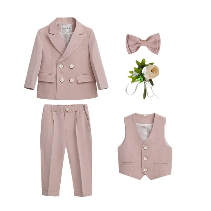 Kids Formal Suit Set Boys Girls Wedding Blazer Multi-Piece Pink Performance Costume