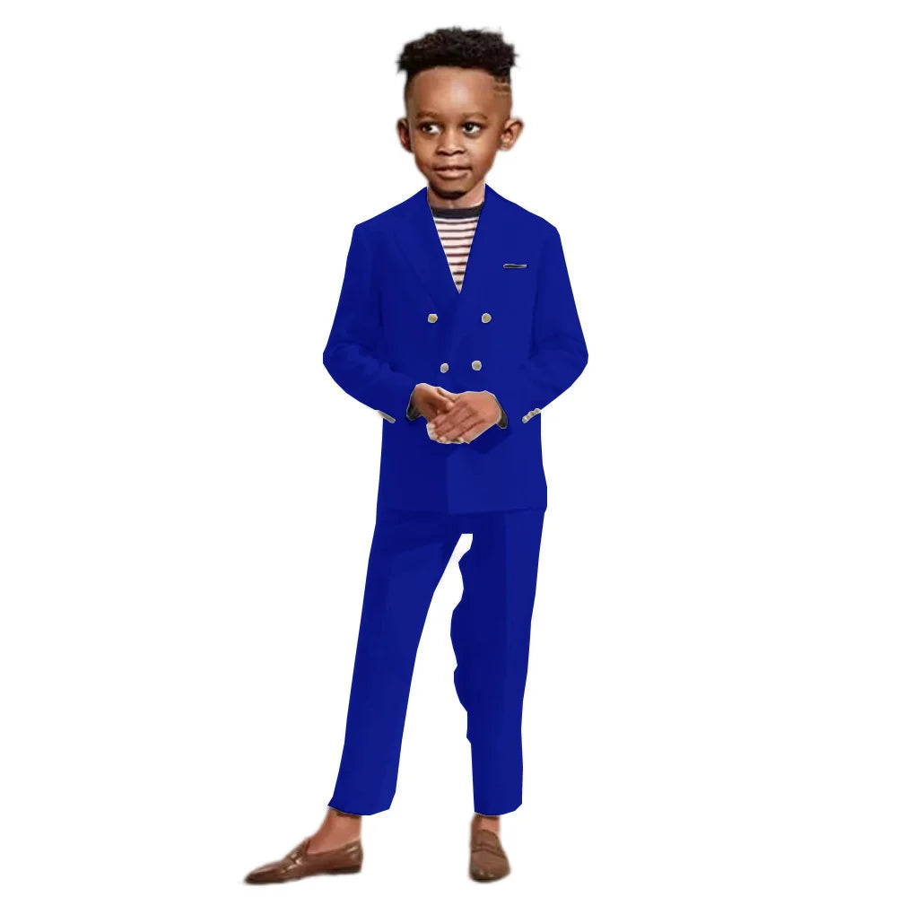 Double Breasted Kids Formal Suit Set 2 Pieces Jacket Pants Handsome Boys Solid Suits Wedding Guest Outfit Performance Tuxedo