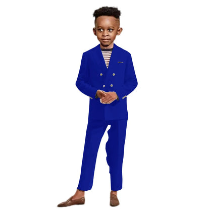 Double Breasted Kids Formal Suit Set 2 Pieces Jacket Pants Handsome Boys Solid Suits Wedding Guest Outfit Performance Tuxedo