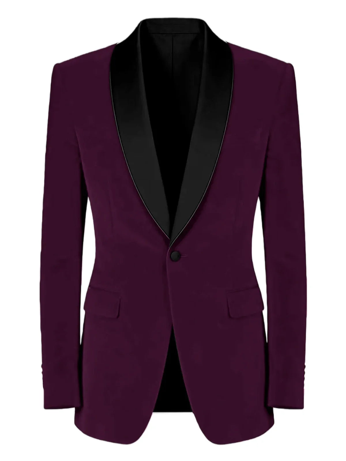 Men's Velvet Tuxedo Blazer Black Trim Shawl Lapel Slim Fit 1-Button Flap Pockets Suit Jacket Formal Wedding Party Sport Coats