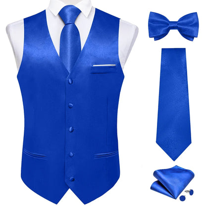 Men's Satin Suit Vest Set with Necktie Bow Tie Handkerchief and Cufflinks for Wedding and Formal Occasions