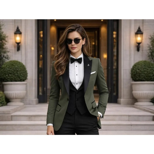 Chic Women Suits 3 Piece Elegant Peak Lapel One Button Tuxedo Slim Fashion Formal Prom Party Wedding Business Casual Outfit