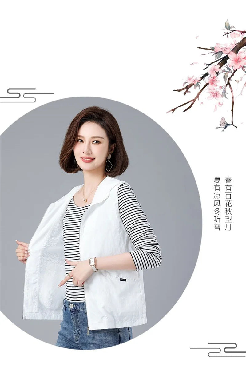 Spring Summer Woman Waistcoat New Casual Liner Sleeveless Jacket Women Zipper Hooded Thin Vest Female Outerwear Chaleco Mujer