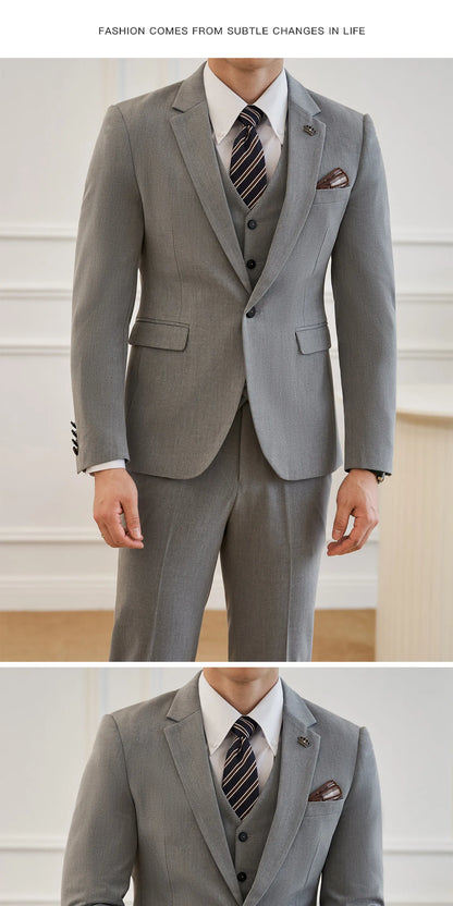 High Quality Elegant Single-Breasted Men Suit Fashion ltalian Style Slim High-end Business Groom Wedding Party Tuxedo 3/2 Pieces