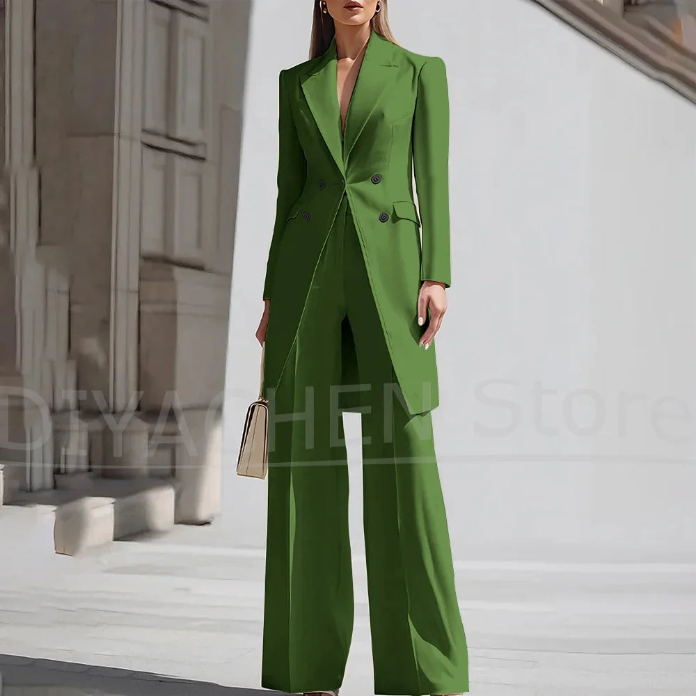 Luxury Women Pants Sets 2 Piece Chic Peak Lapel Double Breasted Outfit Fashion Elegant Daily Casual Party Office Lady Suits