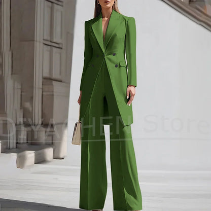 Luxury Women Pants Sets 2 Piece Chic Peak Lapel Double Breasted Outfit Fashion Elegant Daily Casual Party Office Lady Suits