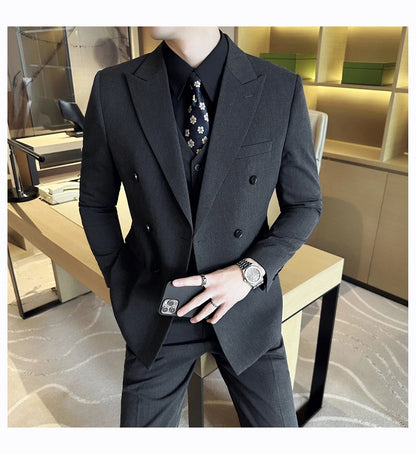 Men's Double Breasted Suit Set – Slim Fit Blazer, Vest & Pants for Wedding & Business