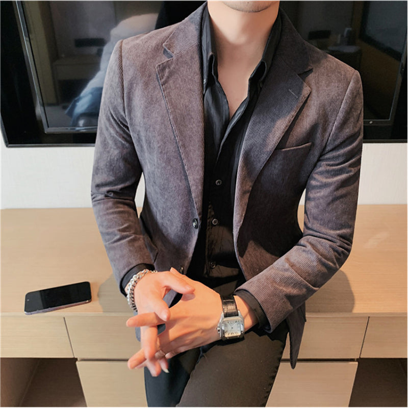 2023 Fashion Men's Corduroy Blazers Top Quality Business Casual Suit Jackets Slim Fit Wedding Groom Streetwear Social Dress Coat