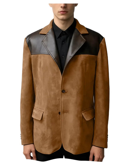 Men's Suede Blazer Single Breasted Slim Fit Classic Suit