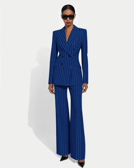 Black Stripe Double Breasted Women Blazer Sets Fashion Slim Pants Suits Custom Made Clothing