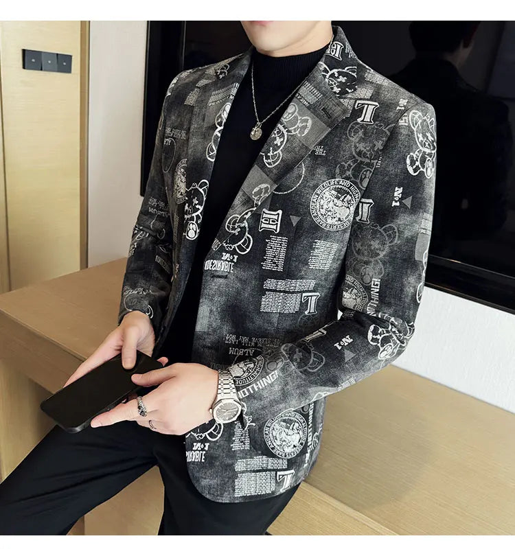 2024 Autumn Winter Jacquard Denim Suit Jacket for Men Fashion Business Casual Blazers Streetwear Social Men Clothing