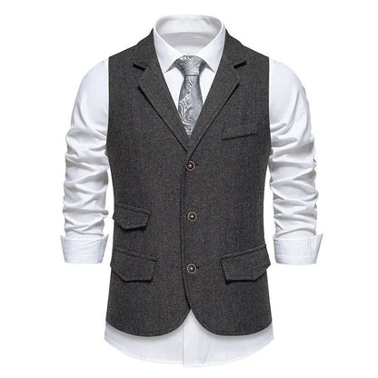 Men's Waistcoat Herringbone Tweed Slim Fit Wool Blend Formal Vest for Wedding