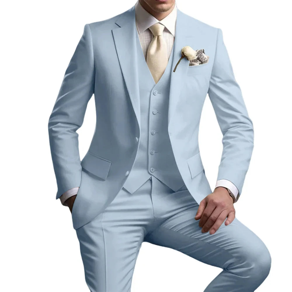 Men's Notched Lapel Suit Set 3 Pieces Wedding Groom Sets Autumn Long Sleeve Tuxedo For Men Banquet Party Outfit Dancing Wear