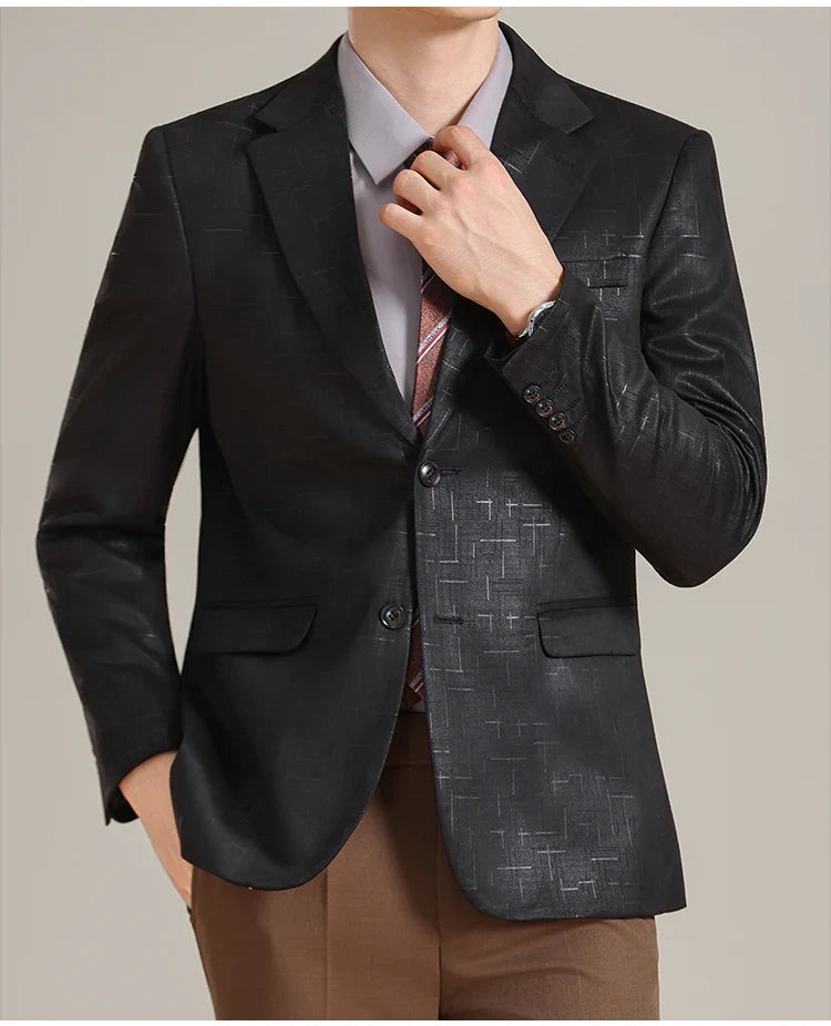 Autumn/Winter Korean Jacquard Casual Suit Jacket Men Slim Business Office Formal Suit Jackets Social Wedding Blazer Masculino