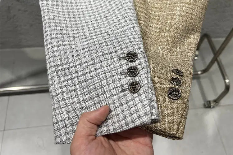Men's Smart Casual Blazer – Vintage Coin Check Pattern – Brown & White Grey – Shopping & Office Wear