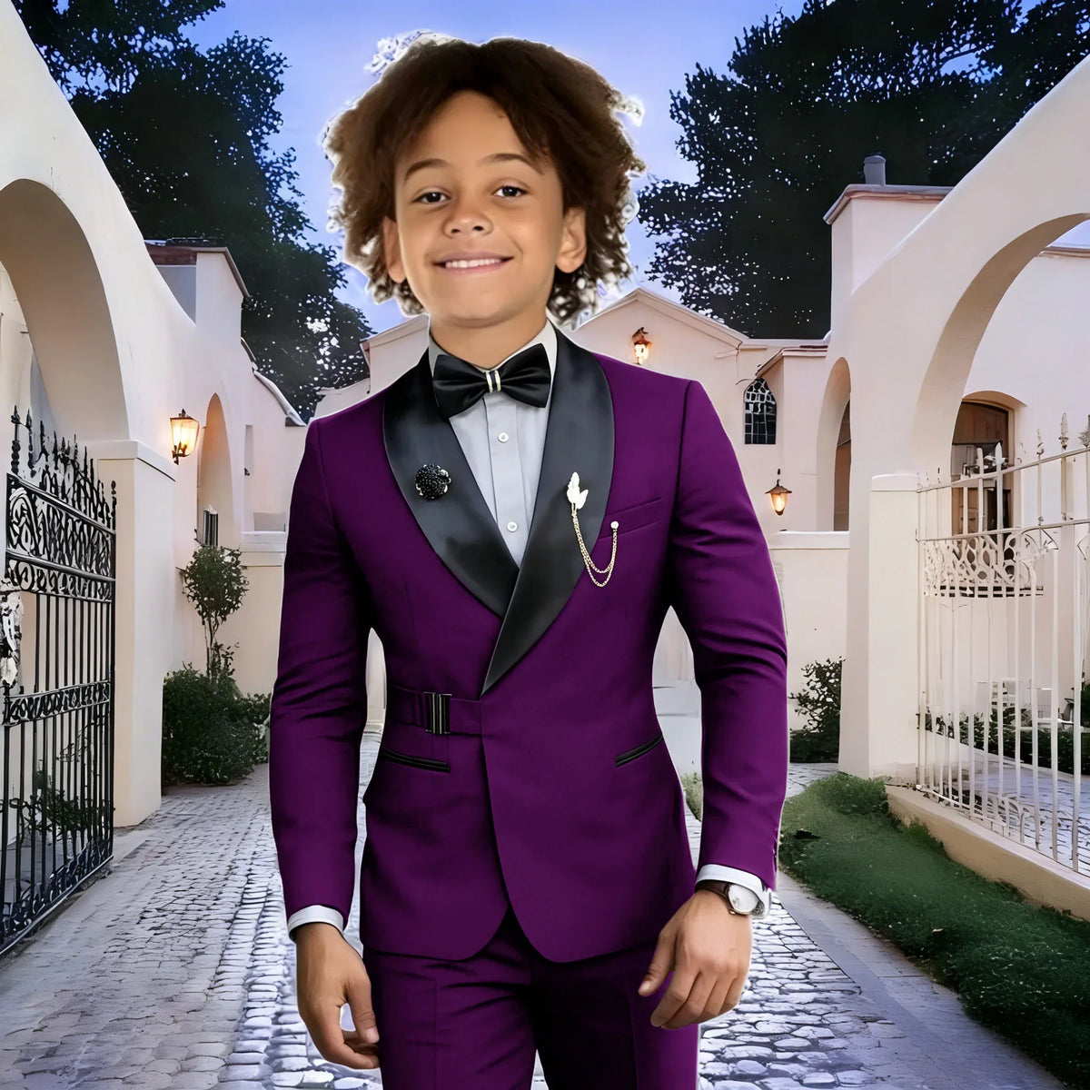 Navy Blue Boy Suits Wedding Kids Tuxedos 2 Pieces Formal Blazer Shawl Lapel Double Breasted Prom Suits (Jacket+Pants)