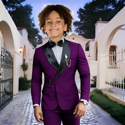 Navy Blue Boy Suits Wedding Kids Tuxedos 2 Pieces Formal Blazer Shawl Lapel Double Breasted Prom Suits (Jacket+Pants)