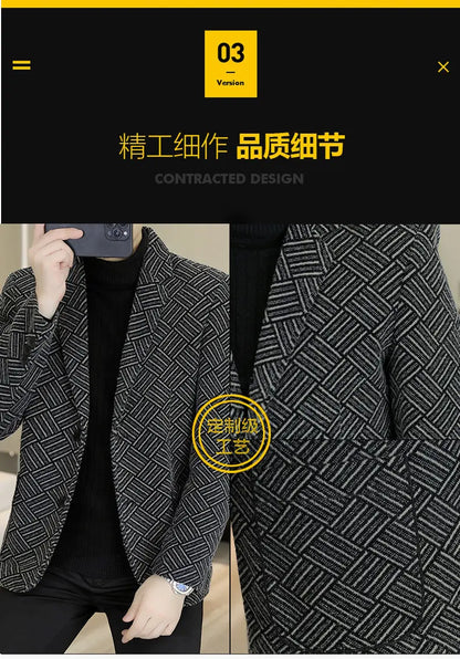 Blazer Autumn and Winter Men's Fashion Outdoor Travel Youth Wedding Slimming Casual Formal Wear with Cotton Warmth Blazer  2025