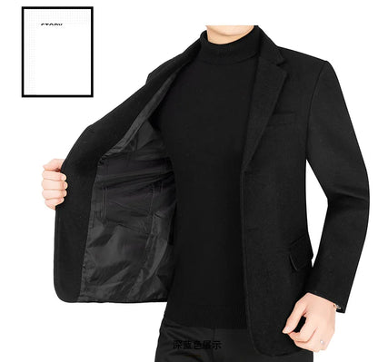 2025 Autumn Winter Man Blazer Turn Down Collar Long Sleeve Men Outerwear Simple Solid Color Business Casual Male Suit Coat